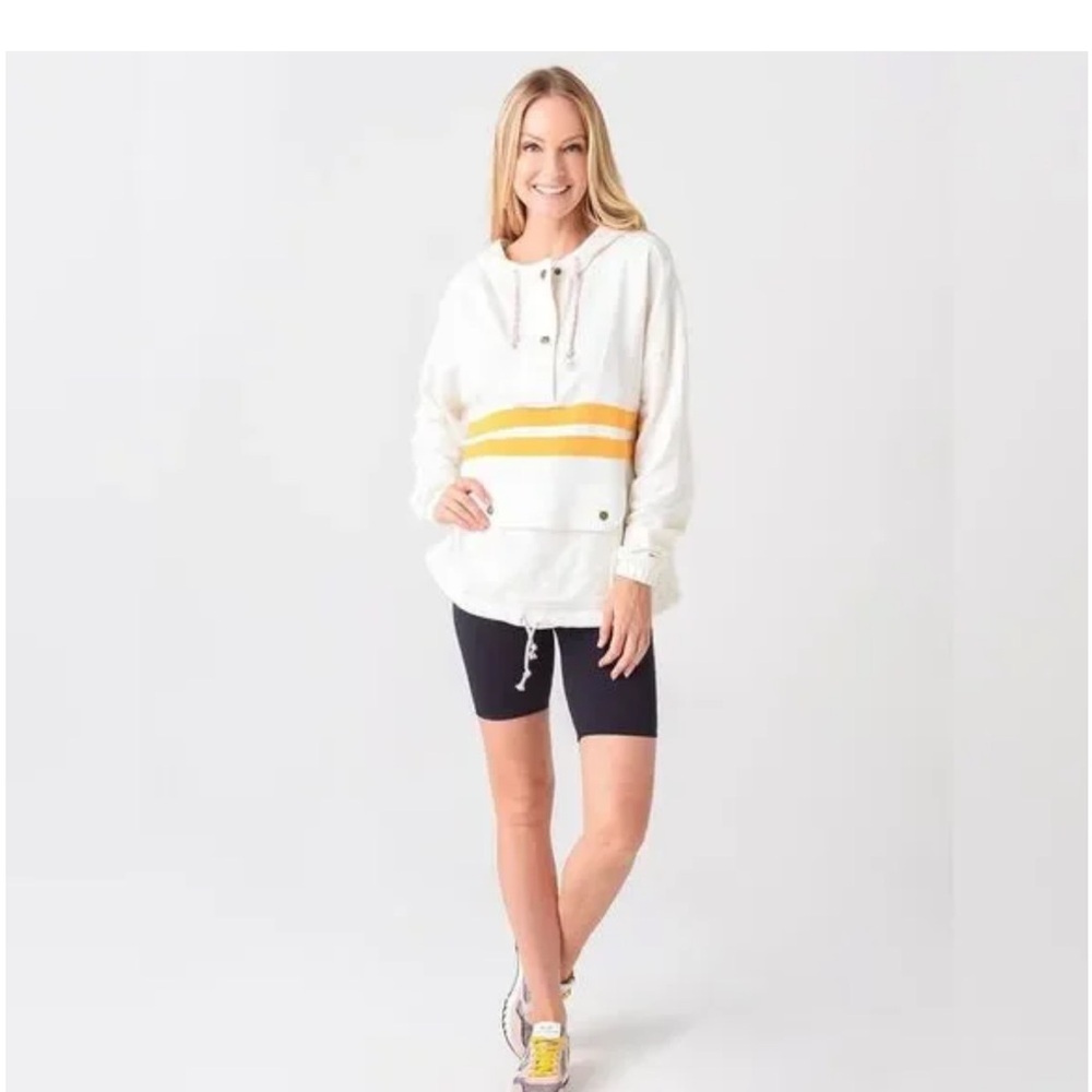 Faherty Womens Daybreak French Terry Hoodie 1/4 Snap Kangaroo Pocket Medium - Picture 2 of 16